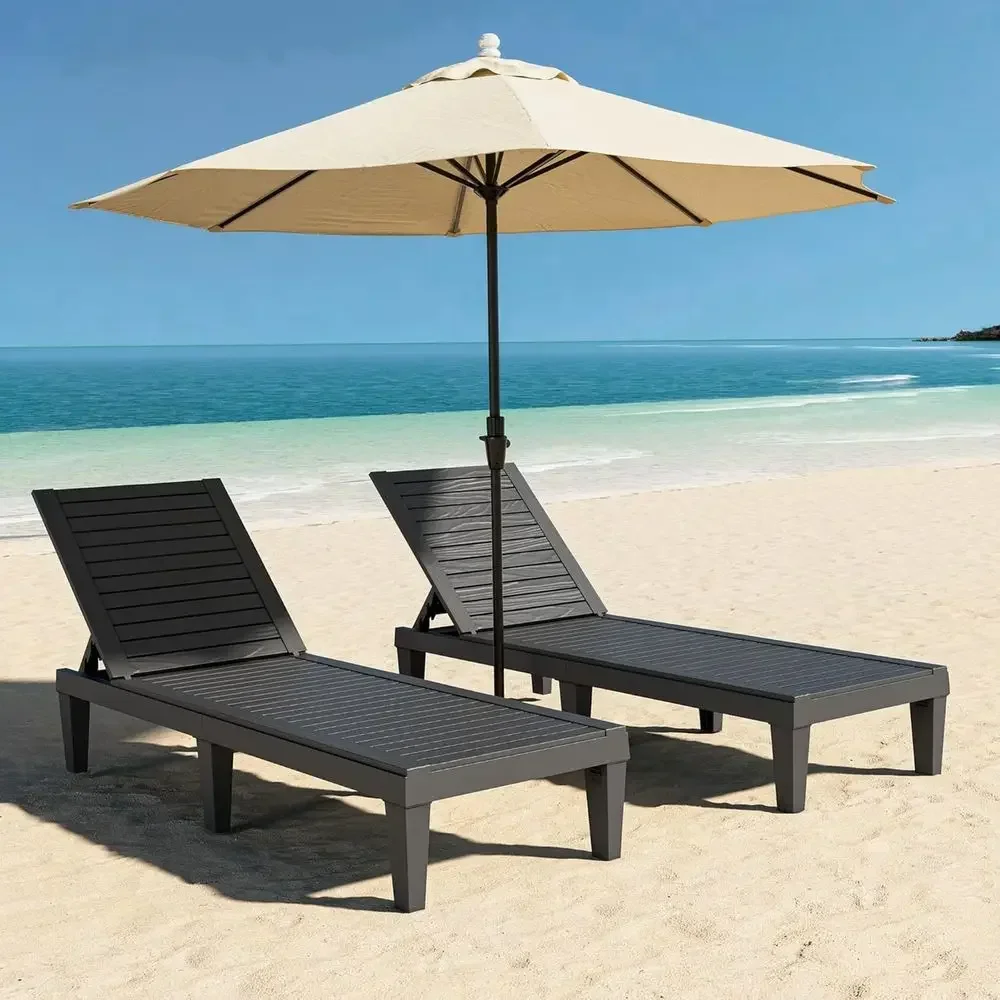 Adjustable 5-Position Waterproof Patio Lounge Chair, Striped Black for Poolside, Garden, and Beach