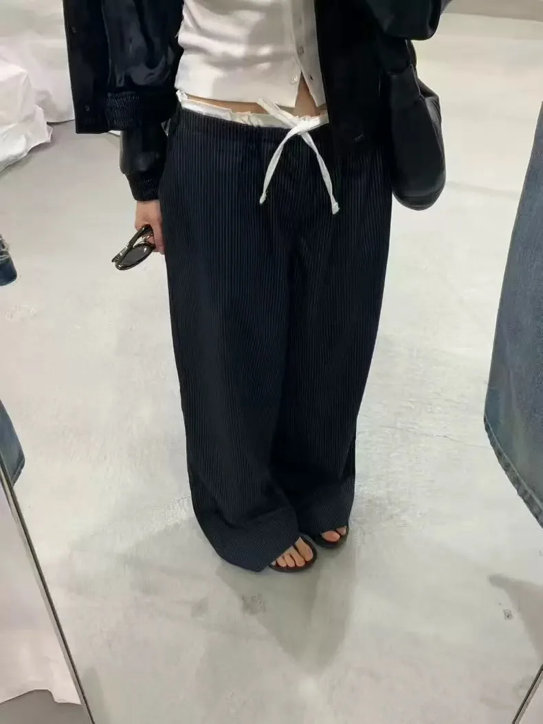 

Весна-Лето 2026: Новые женские повседневные брюки в корейском стиле Дондэмун, полосатые, с высокой талией, свободного кроя