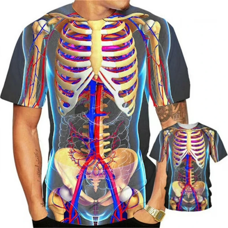 Herren Halloween 3D Skelett-Knochen Allover-Print Kurzarm Rundhals T-Shirt Festtags-Party Casual Top Herrenbekleidung – Detail 2