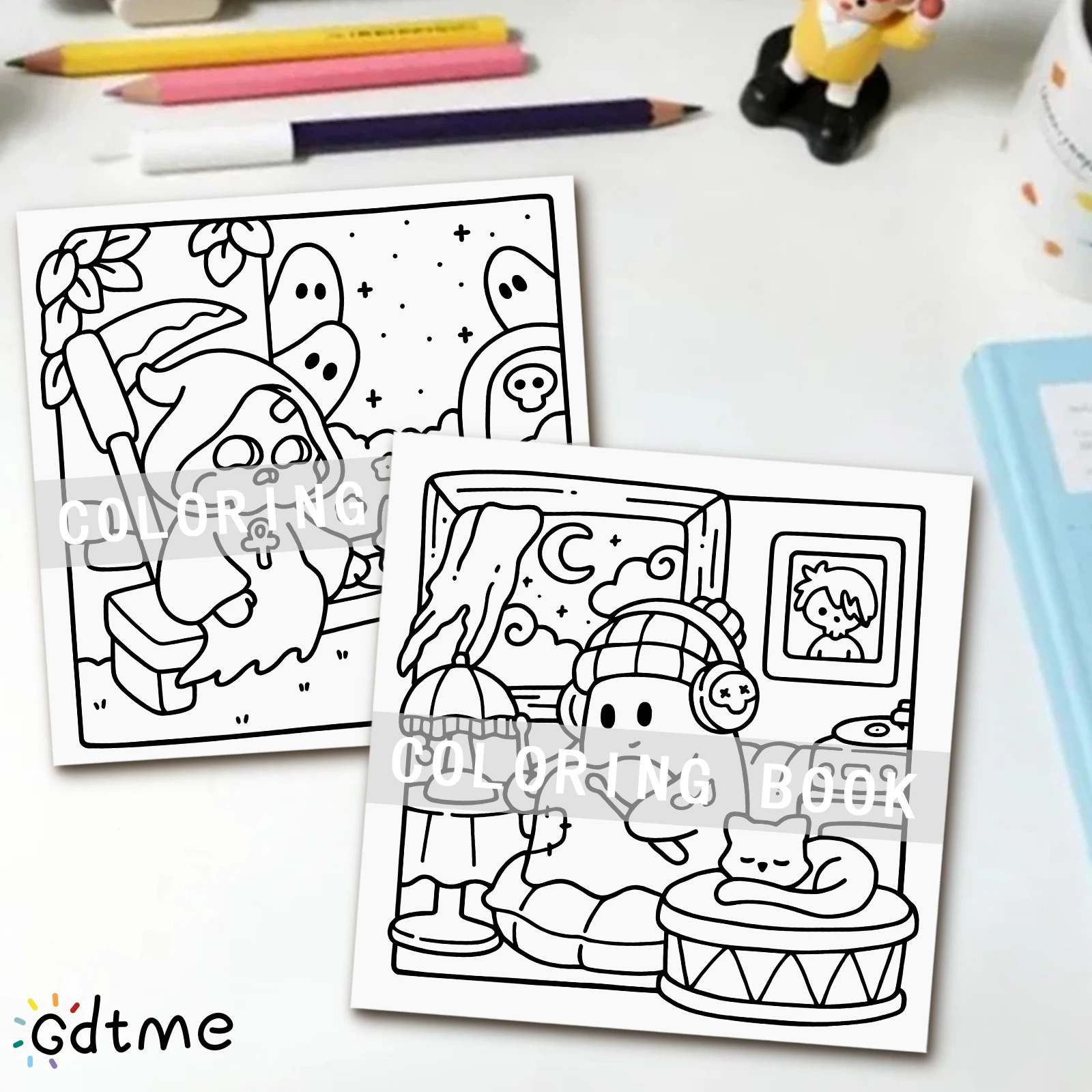 كتاب تلوين SPOOKY CUTIE للبالغين يتميز أنشطة يومية مريحة وجذابة للاسترخاء (تلوين المساحات المريحة)