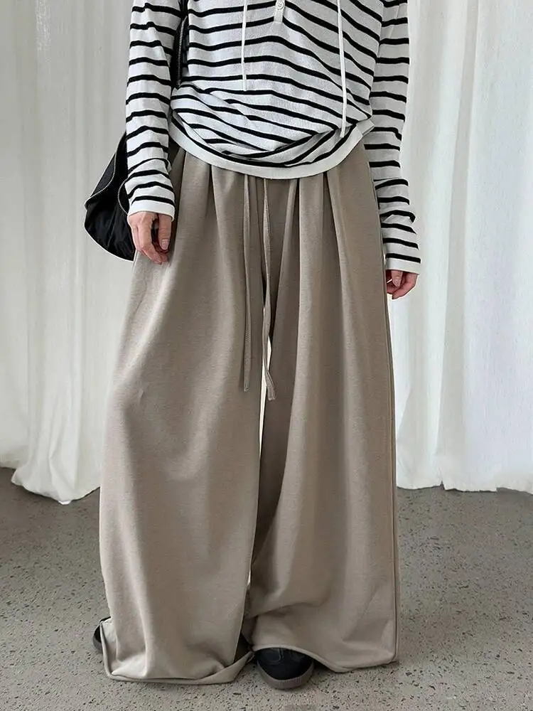 

Серые короткие длинные широкие брюки с высокой эластичной резинкой на талии, новые брюки, женские модные брюки, весна-осень