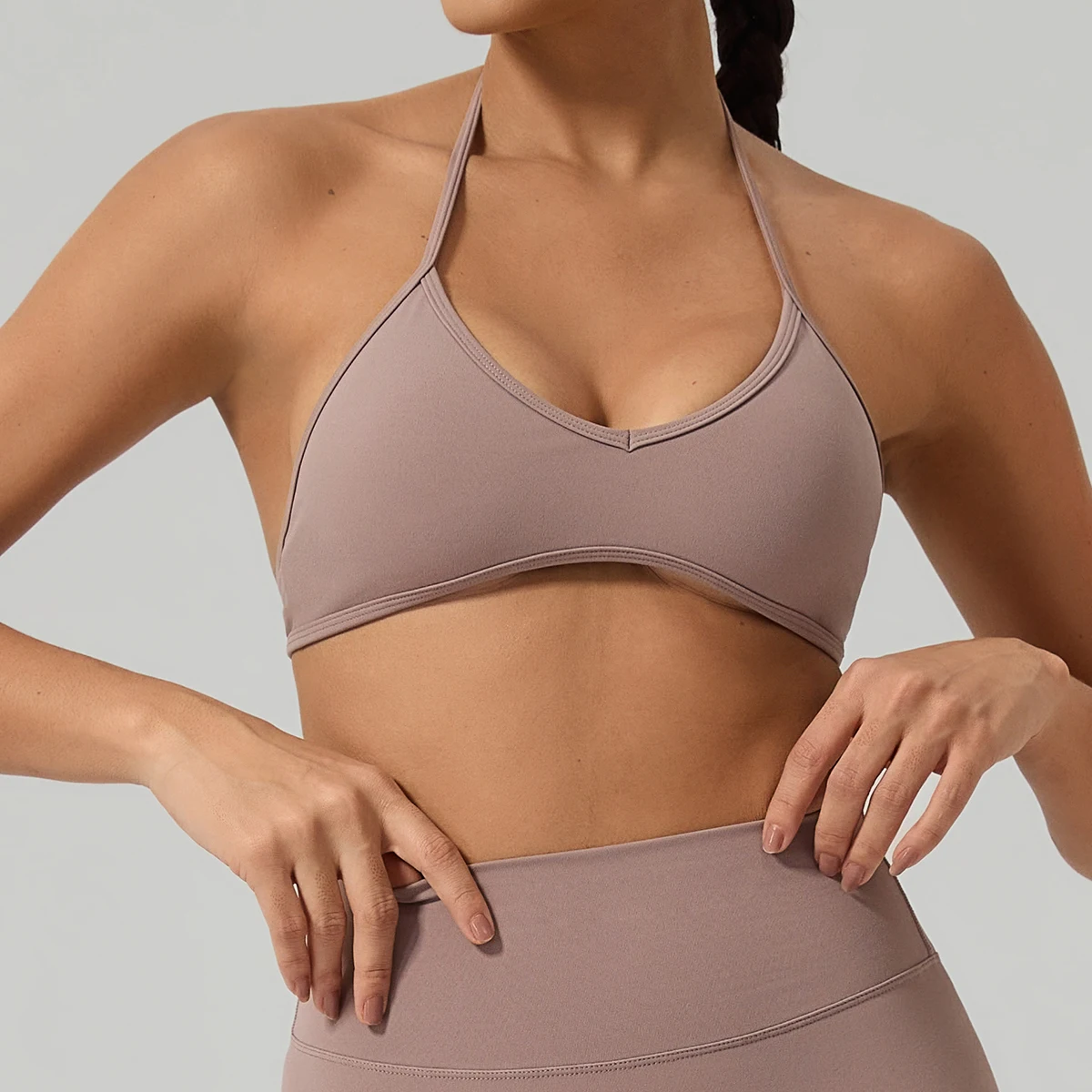 Hearuisavy Women's Halter V Neck Sports Bra Backless Padded Cutout Quick Dry Breathable Low Support Yoga Top Gym Workout Tops