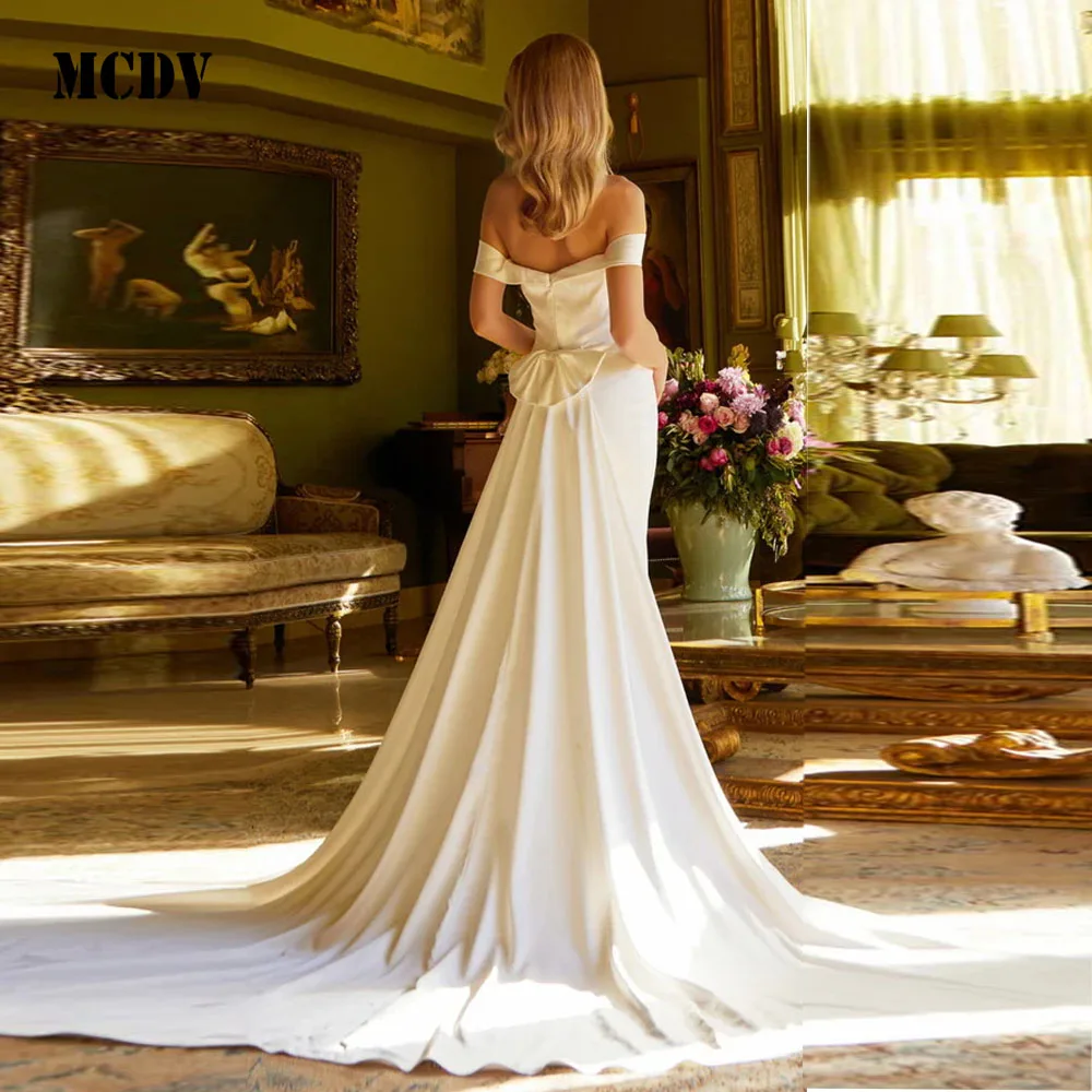 MCDV-vestidos De novia plisados con hombros descubiertos, abertura lateral, cremallera personalizada en la espalda, sin tirantes, sirena nupcial, Vestido De novia 2025