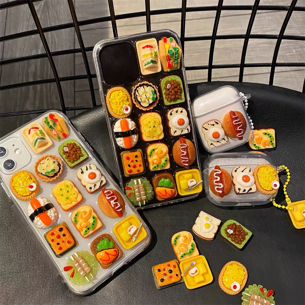 Cute 3D Food Doll Sandwich Sushi Clear Case For iPhone 16 15 14 13 12 11 Pro Max Plus X XS Funny Hot Dog Soft Silicon Back Cover