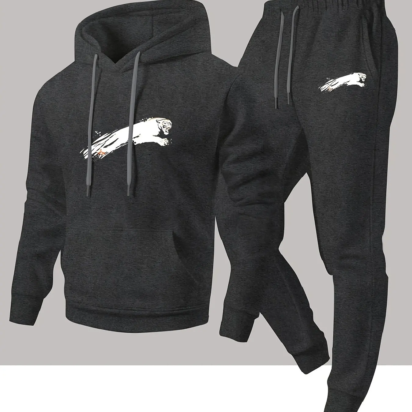 Men's street‑style black panther print hooded sweatshirt and jogging pants set - a comfortable and casual sports outfit - view 4