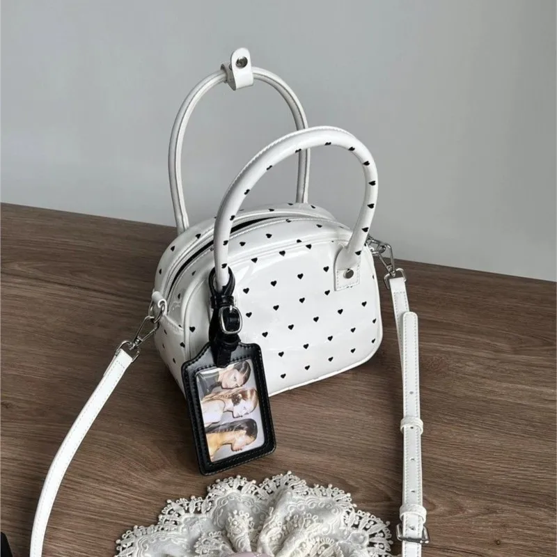 

Hot Girl Harajuku Style Heart White Handbag Women Polka Dot Leather Shoulder Bags Ladies High End Sweet Cool Y2k Crossbody Bag