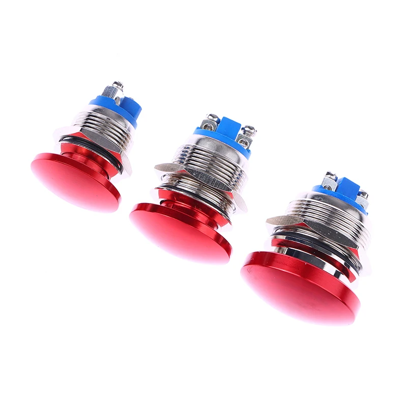 16/19/22mm Momentary Metal Mushroom Head Push Button Switch Waterproof IP65 SPST (ON)-Off 1NO 3A 250V With Screw Terminal