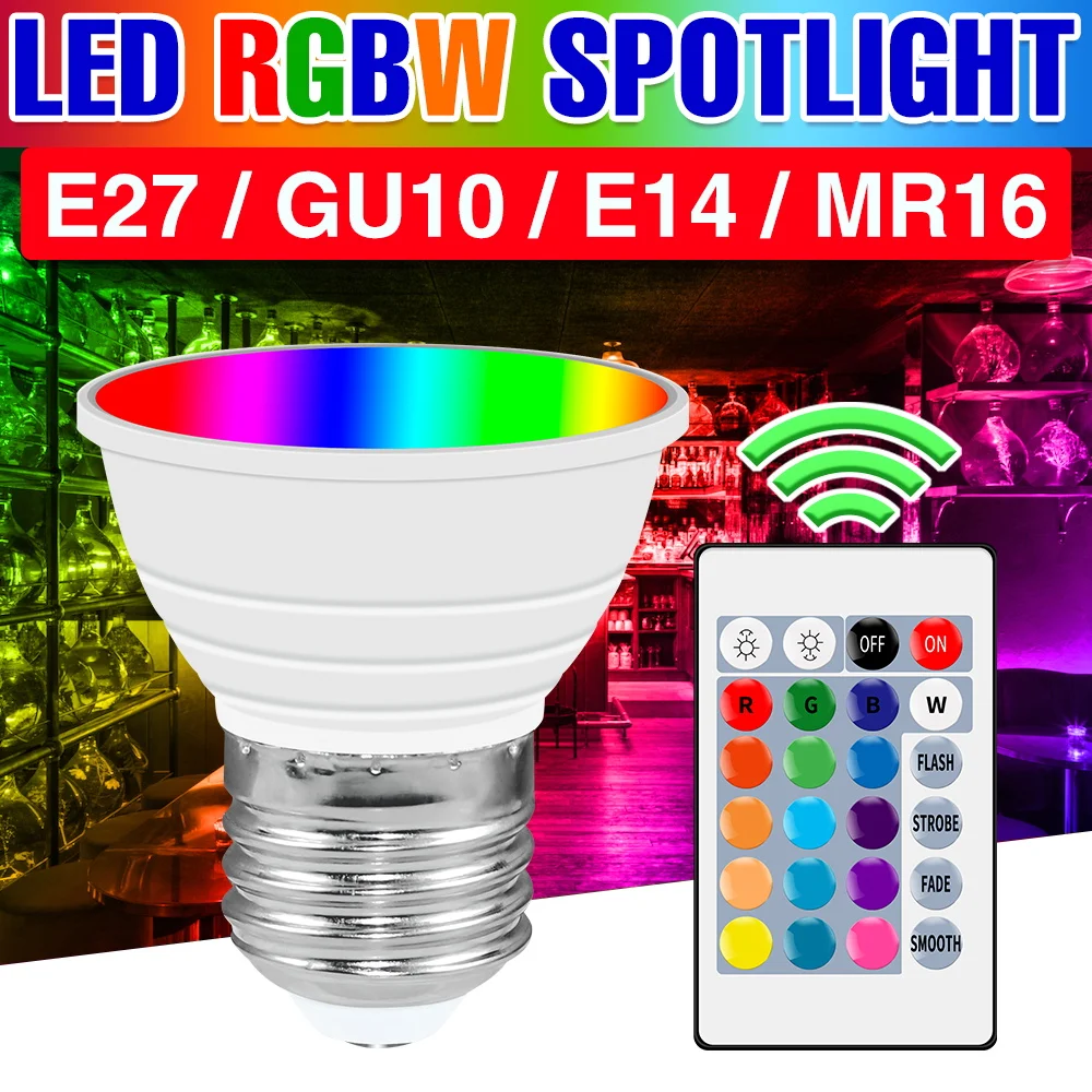 

220V LED RGB Lamp E27 Spotlights GU10 Atmosphere Bulb E14 Changeable Colorful Lamp MR16 Bombillas Dimmable Bulb Remote Control