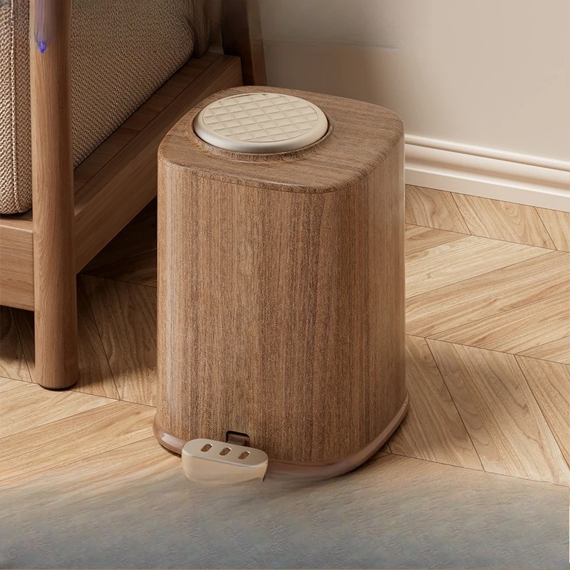 Trash can household high-end light luxury bathroom living room retro wood grain foot pedal press double open trash can with lid