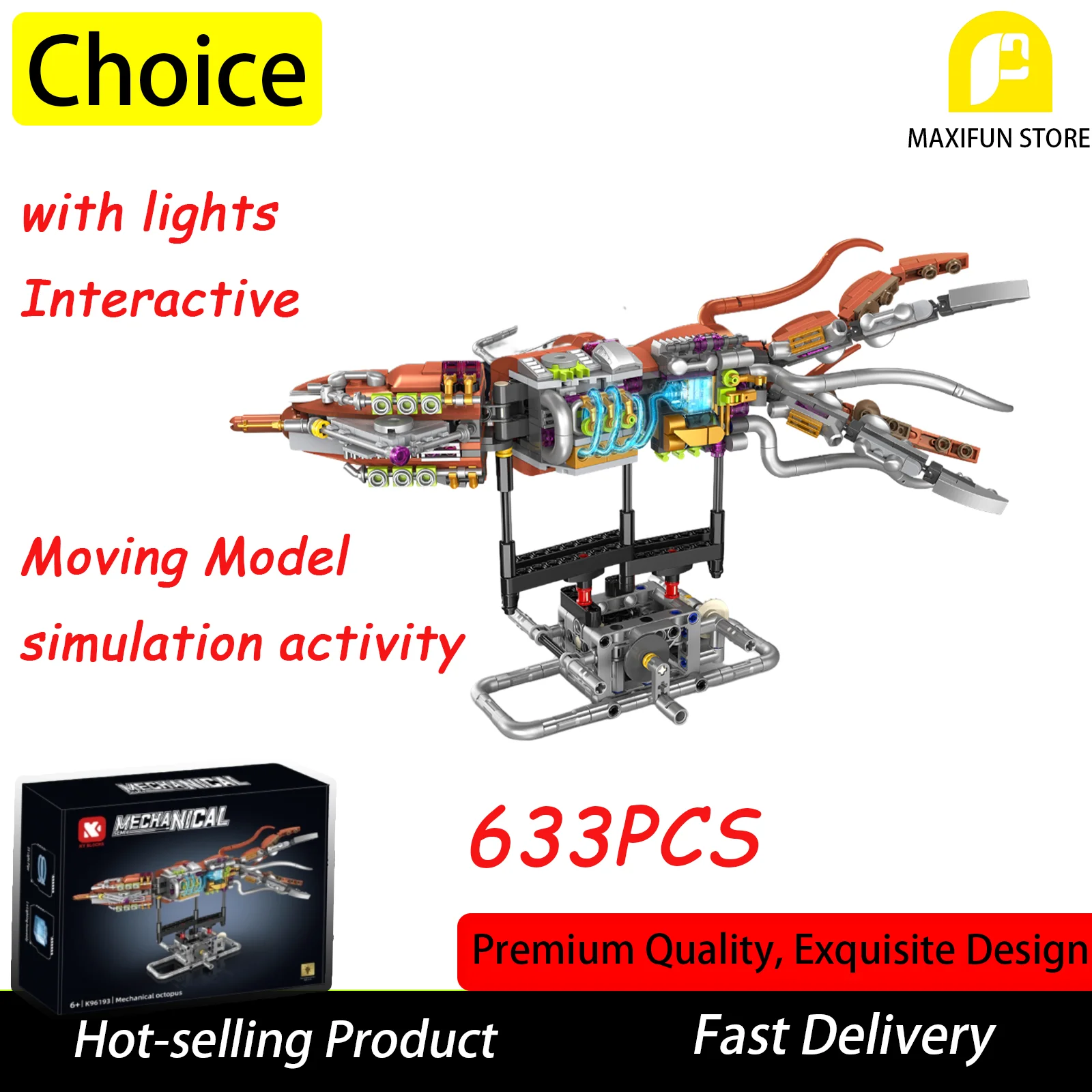 

633 шт. новый механический светящийся набор строительных блоков в виде осьминога, сделай сам, собранная игрушка для детей и взрослых, изысканный подарок на Рождество