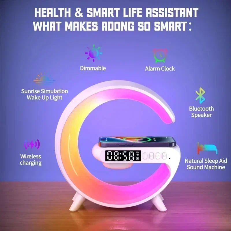 Multifunction Wireless Charger Stand Bluetooth 5.0 Speaker FM TF RGB Night Light Fast Charging Station