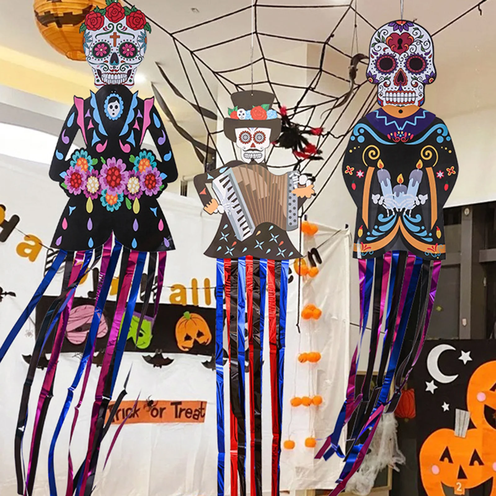 

Halloween Ghost Pendant Cartoon Skull Tassel Decorative Hanging Indoor Outdoor Garden Courtyard Festival Party Decoration Props