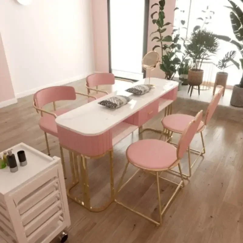 Professional Modern Nail Table Exquisite Receptionist Nordic Design Ergonomic Table Modern Pink countertop De Ergonomic