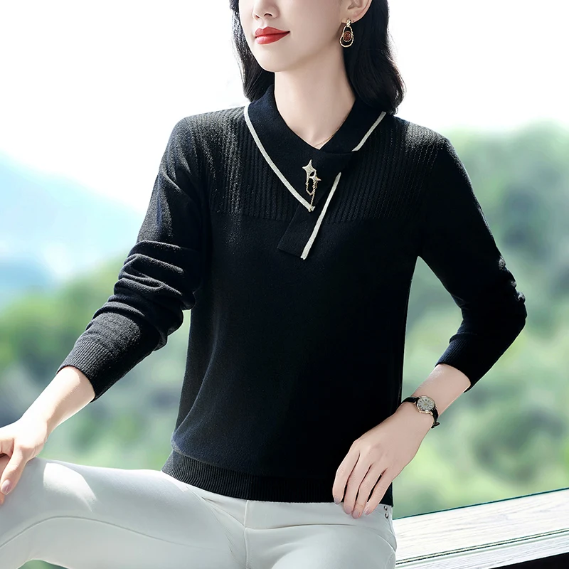 

Faionable Long Sve Knitwear Base Layer Casual Top for Middle-Aged And ly Women Autumn New Arrival Mommy Sle