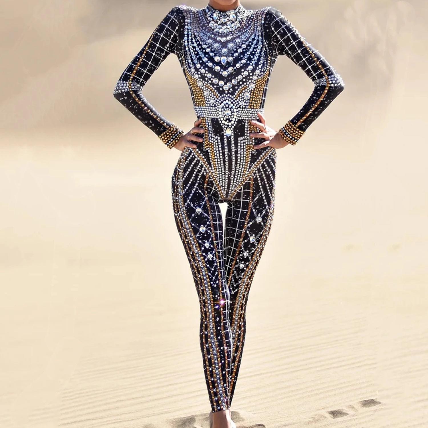 

Nvwangchangku Fashion Diamonds Skinny Jumpsuit Women Nightclub Prom Party Outfit Singer Dancer Performance Costume Stage Wear