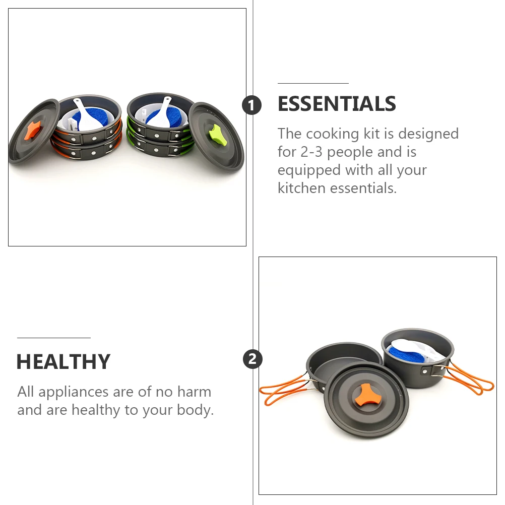 

1 set 2-3 Person Portable Pot Set Outdoor Cooking Kit Anodized Aluminum Gear Camping Hiking Travel Utensils Cookware Set