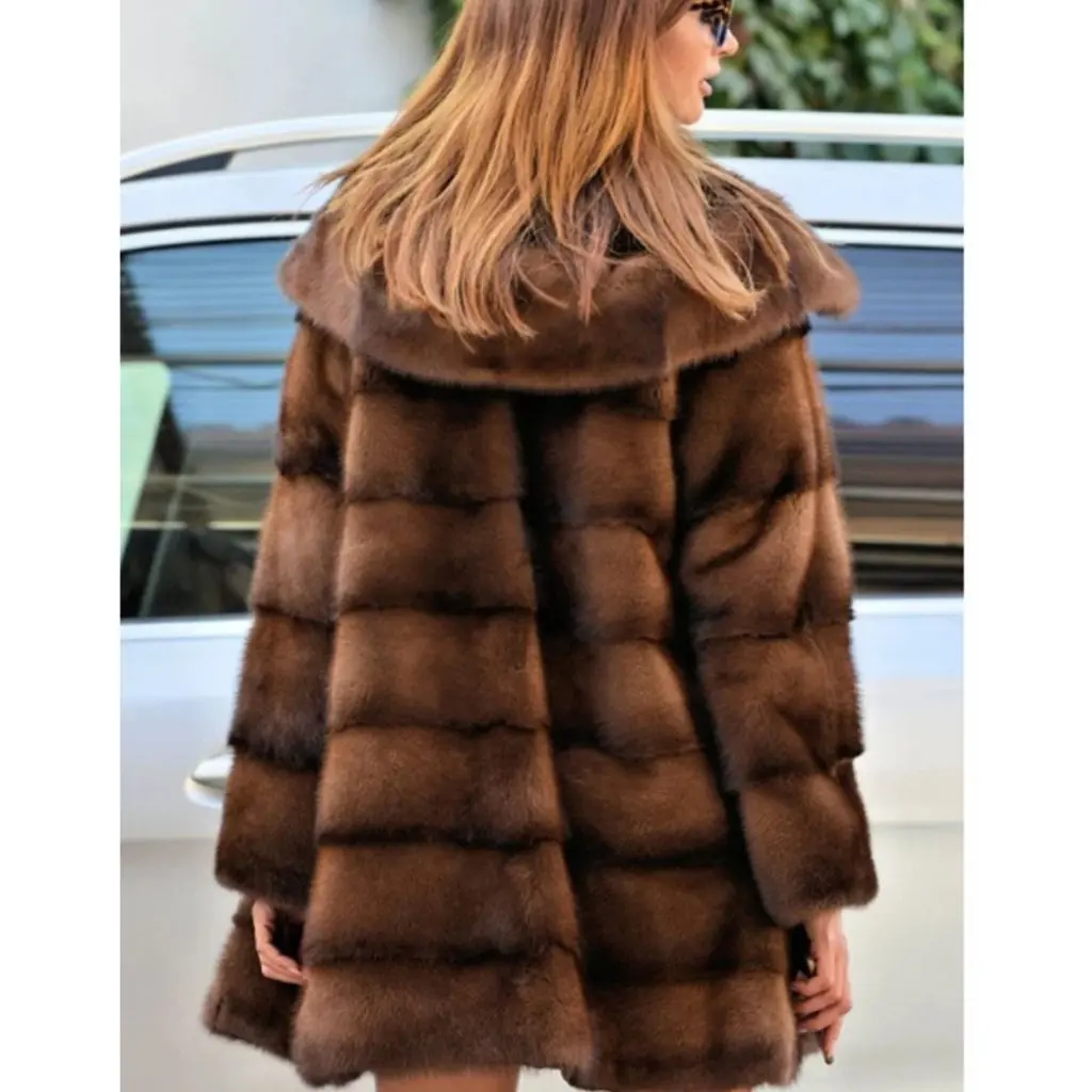 

Women's Mink Velvet Jacket Mid-Length Hooded Splicing Imitation Fur Outerwear European American Style Commuting Best-Selling