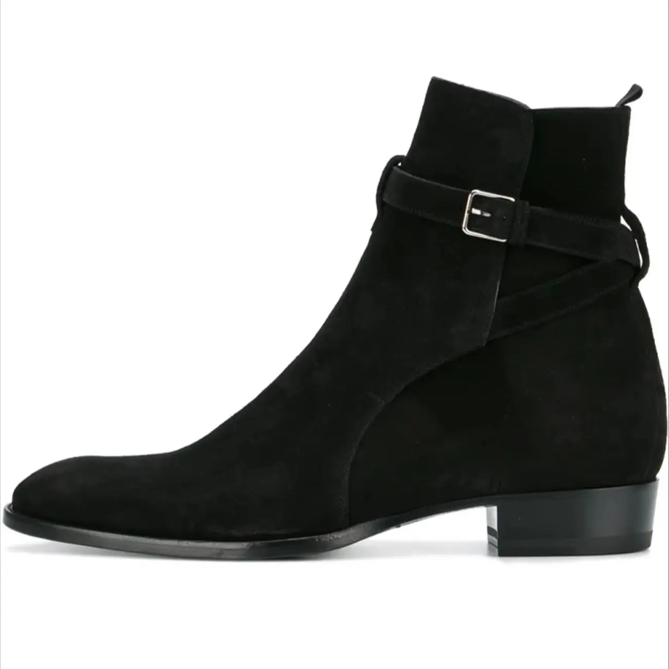 Gentle Men Handmade Cowhide Suede Wedge 3cm Heel Buckle Strap Conform Chelsea Boots Slim Fit Denim Leisure Booties