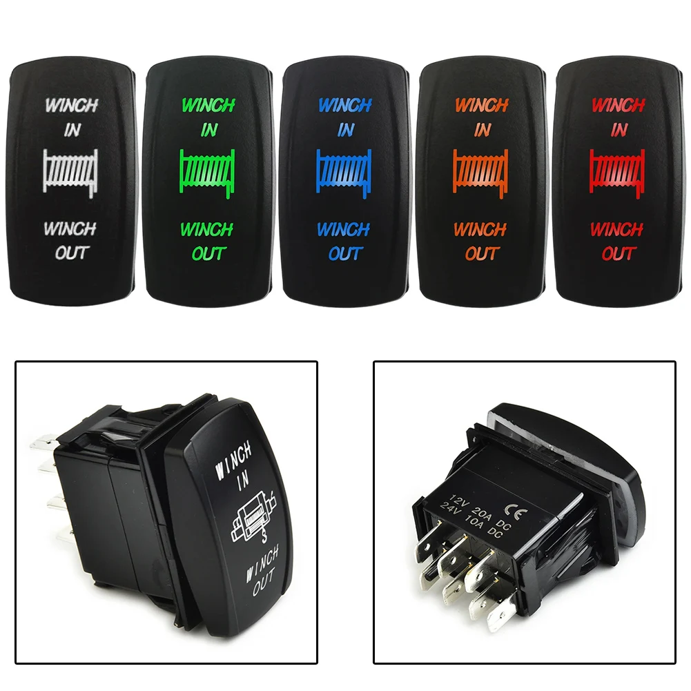 Winch Control LED Rocker Switch 7 Pin Momentary Type for UTV Truck and Boat DC 12V 20A/DC 24V 10A Electrical Power Switch