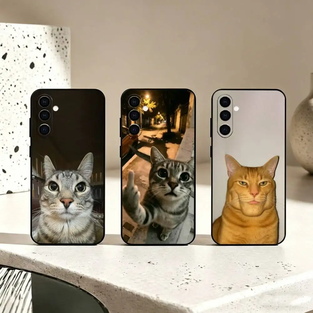 P-Pet Cat Funny m-memes Phone Case Black Silicone Soft For Samsung Galaxy A73,A72,A71,A70,A53,A52,A51