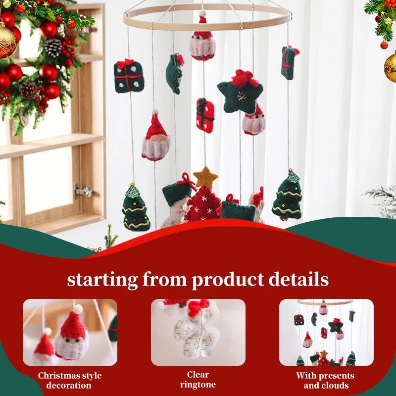 Móvel pendurado caixa de música recém-nascido cama sino pendurado suporte brinquedo natal chocalhos do bebê berço de madeira móvel cama do bebê sino chocalho brinquedo