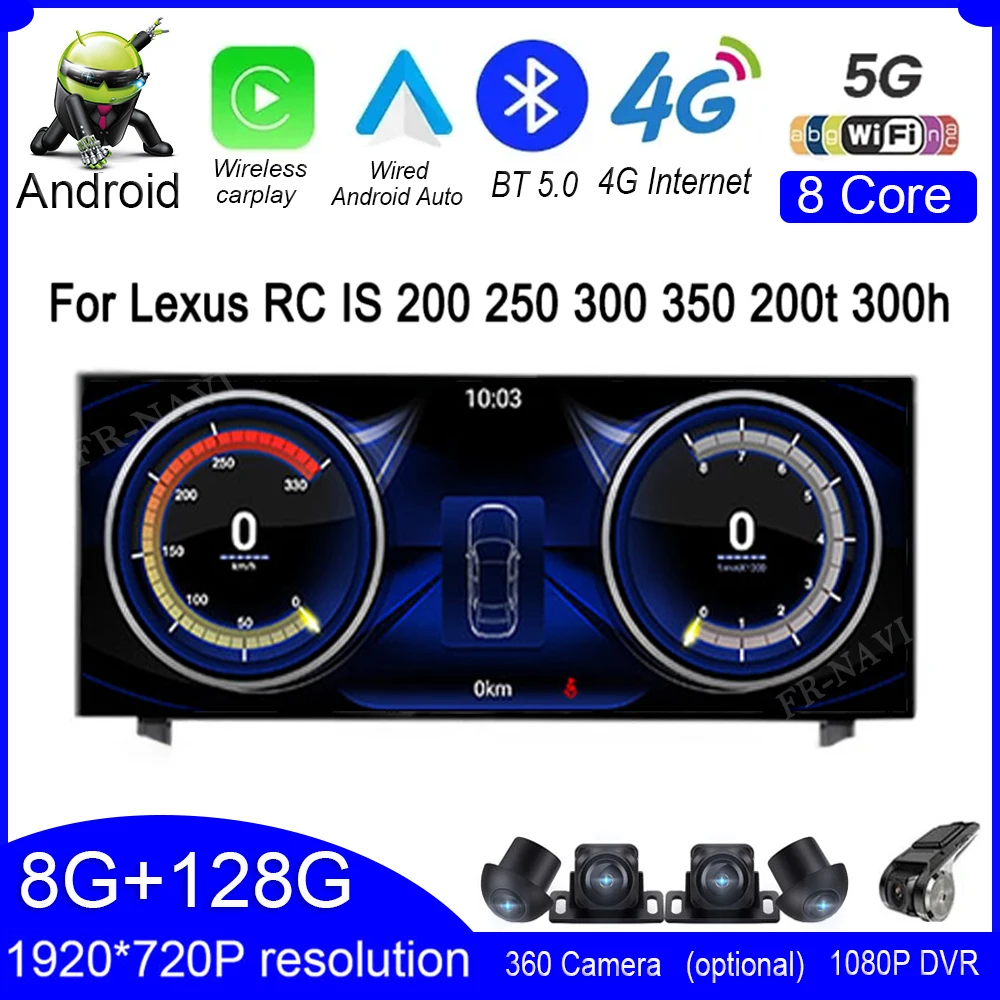 

10,25 "Android 14 для Lexus RC IS 200 250 300 350 200t 300h автомобильный стерео радио навигатор GPS мультимедийный плеер 1920*720P экран