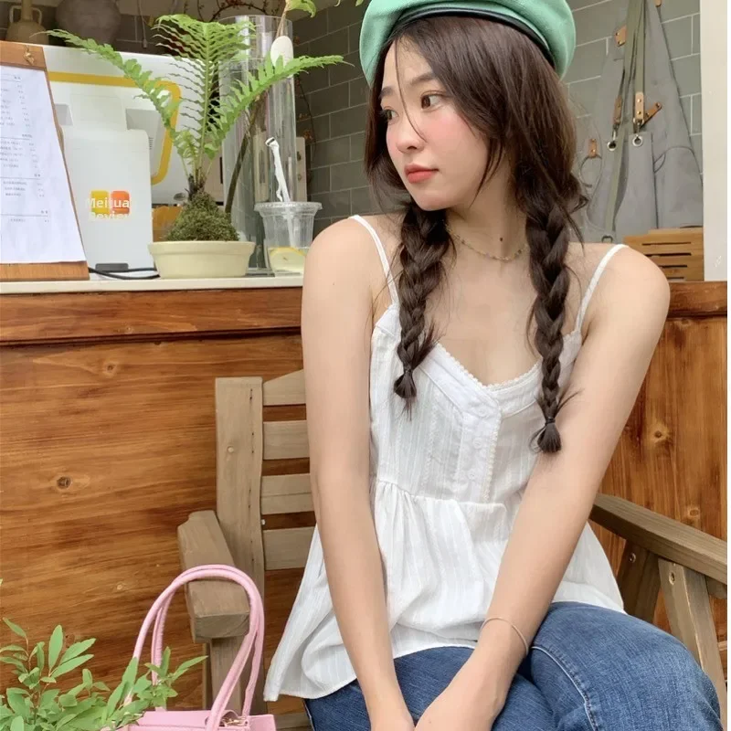 

Жилет из чистого хлопка с ремешками, женский молодежный цветной универсальный топ для девочек, милый первый Love, новый Sle Bal для поездок на работу, Loo...