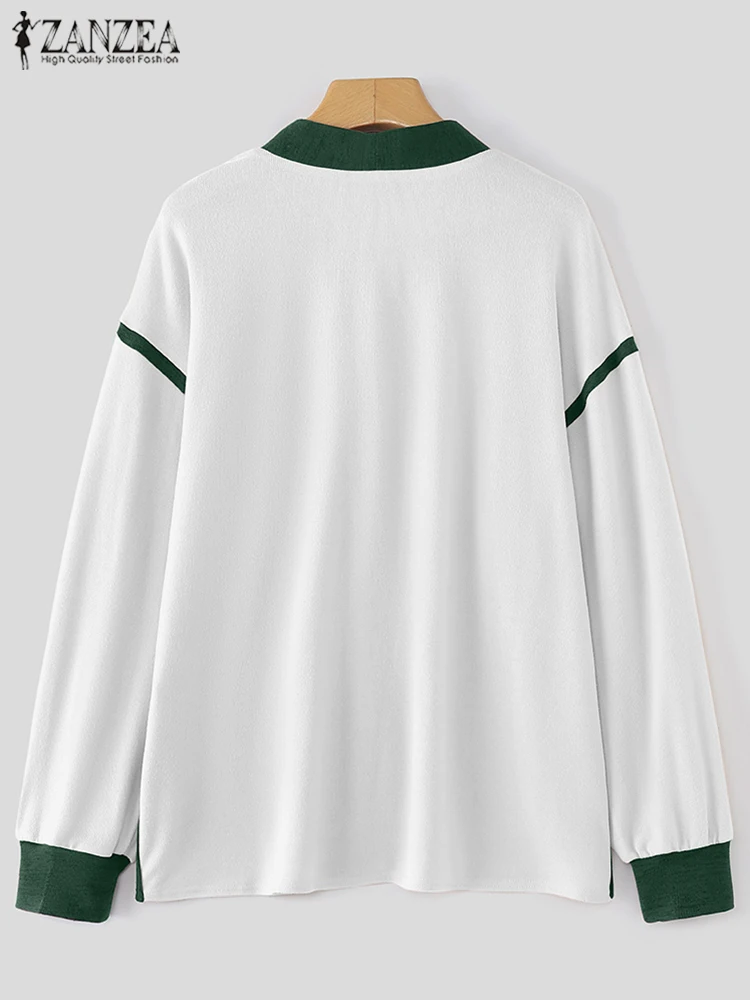 ZANZEA 2025 Musim Gugur Kemeja Korea Warna-warni Wanita Kerah V Kancing Cardigan Kasual Longgar Lengan Panjang Atasan Vintage Pakaian Luar Wanita