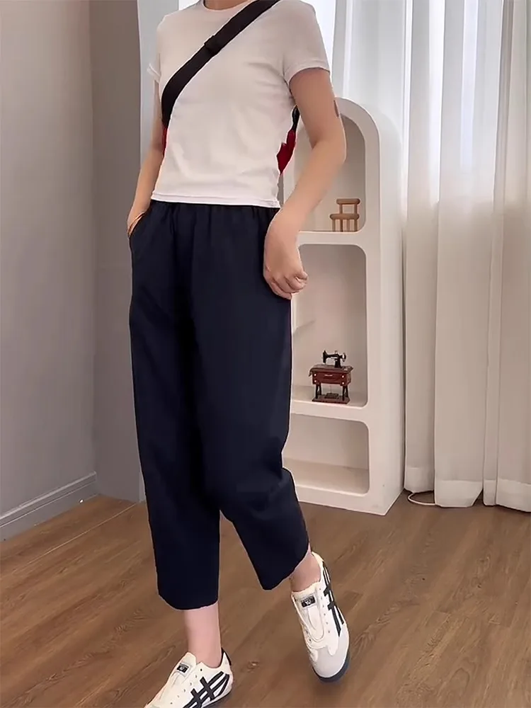 퀴 드라이 할란 팬츠 여성용 여름 신상 팔각 팬츠 배형 체형 슬림 캐주얼 스포츠 팬츠