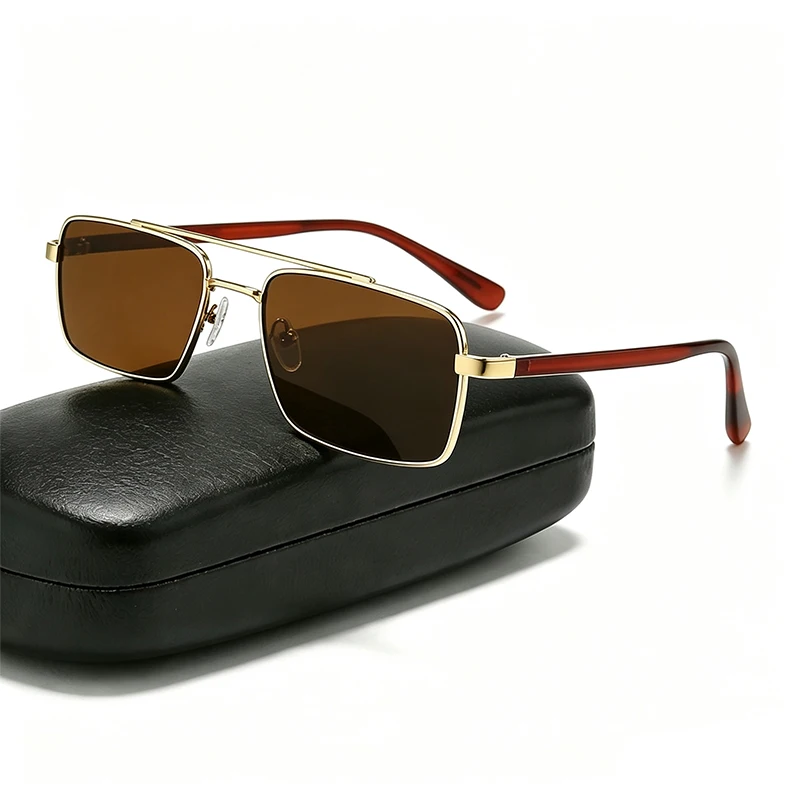 Quadratische Sonnenbrille mit Doppelbrücke für Damen und Herren, modische rechteckige Freizeit- und Business-Sonnenbrille, Marken-Designer-Vintage-Brille