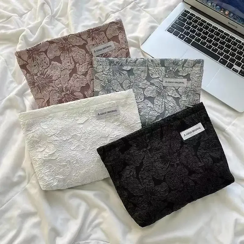 

Floral Embossed Makeup Organizer Case Large Capacity Corduroy Toiletry Bag Travel Cosmetic Storage Portable Beauty Bag