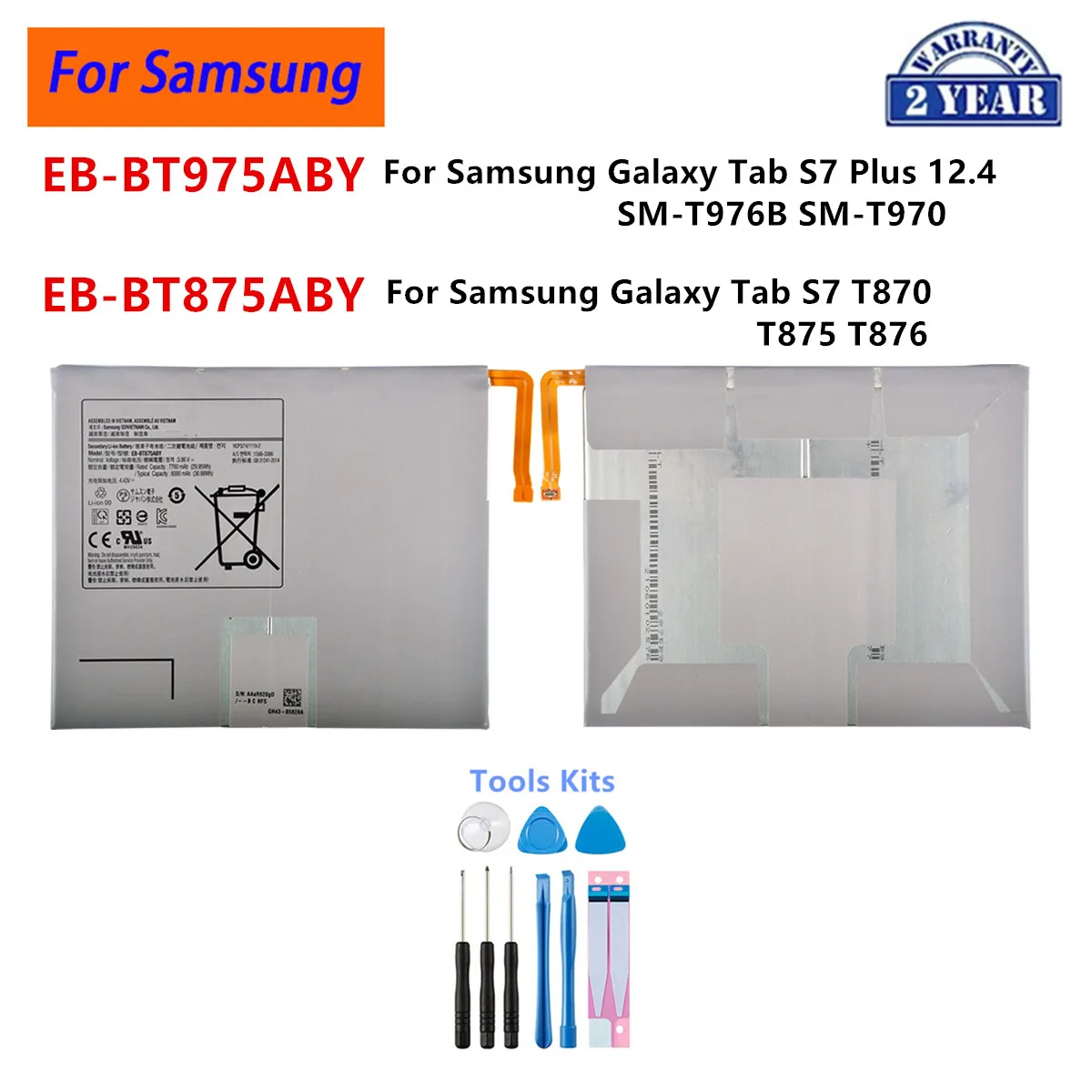 

Brand New EB-BT975ABY EB-BT875ABY Battery For Samsung Galaxy Tab S7+ S7 Plus 12.4 SM-T976B SM-T970/ S7 T875 Tablet batteria