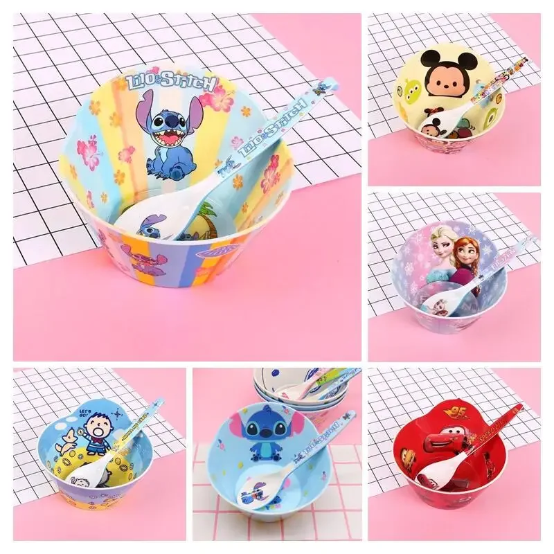 Disney Mickey Mouse Stitch Melamine Anime Bowl Spoon Children's Baby Unbreakable Learning Tableware Boy girl breakfast soup bowl