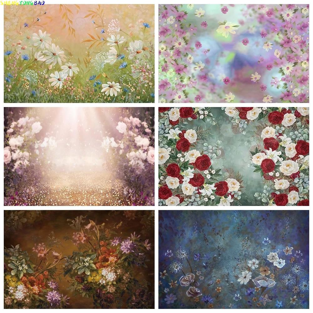 

Abstract Gradient Flowers Oil Painting Floral Backdrop for Photography Baby Birthday Girls Color Self Portrait Photo Background
