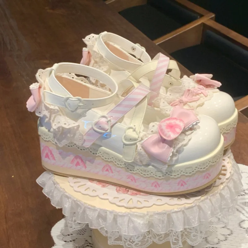 لطيف الحلو لوليتا أحذية سميكة وحيد منصة النساء مضخات بو الجلود ماري جينس الفتيات الصنادل عبر حزام أحذية الأميرة الحفلات