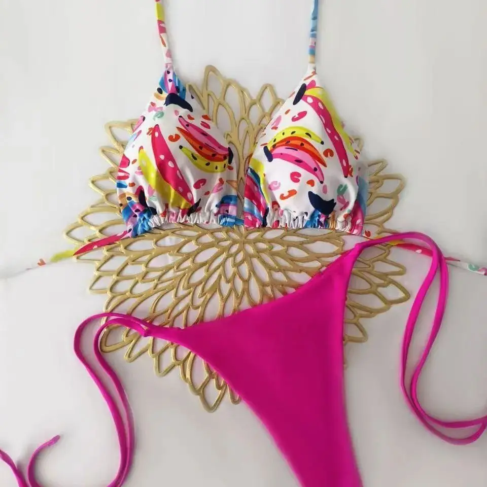 

2026 женский комплект бикини с цветными блоками, сексуальный купальник из двух частей на бретельках с регулируемыми завязками, сексуальные стринги из двух частей, пляжный купальник