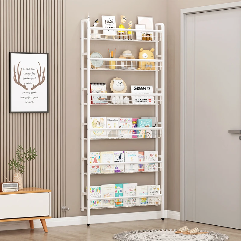 

Bookshelf Floor-to-ceiling shelf, door back wall hanging integrated against the wall Steel children's simple household extremely