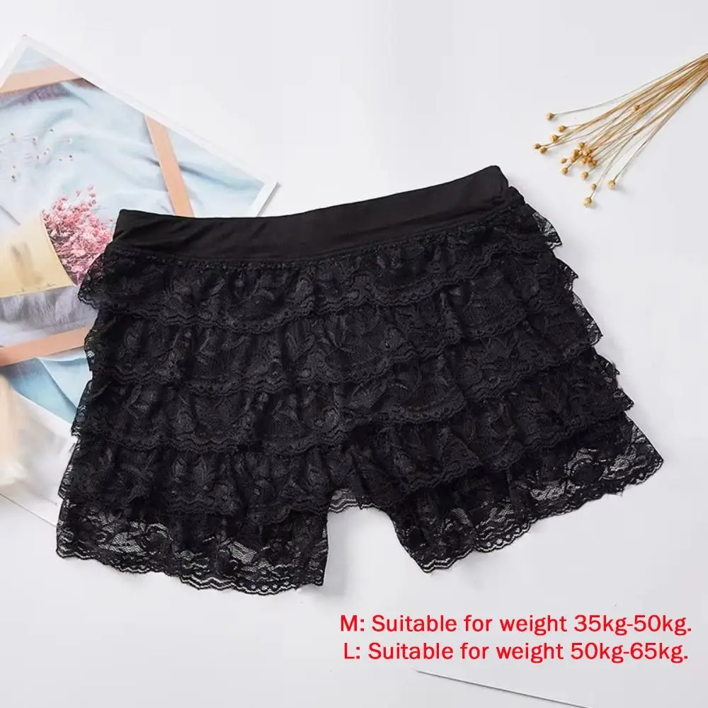 Casual Ruffle Lace Safety Short Pants Elastic Waist Anti-Emptied Princess Lolita Safety Shorts Breathable Lace-up Layered Shorts