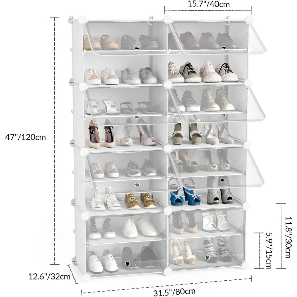 Shoe Rack, 8 Cube 16-Tier Storage Cabinet 32 Psairs Plastic Freestanding Shoe Organizer DIY Shelve