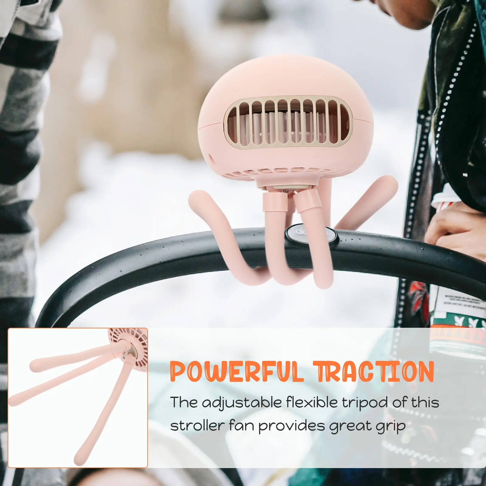 

1Set Portable Handheld Stroller Fan Adjustable Flexible Tripod USB Rechargeable 130 Degree Shaking Multifunction Small Robot