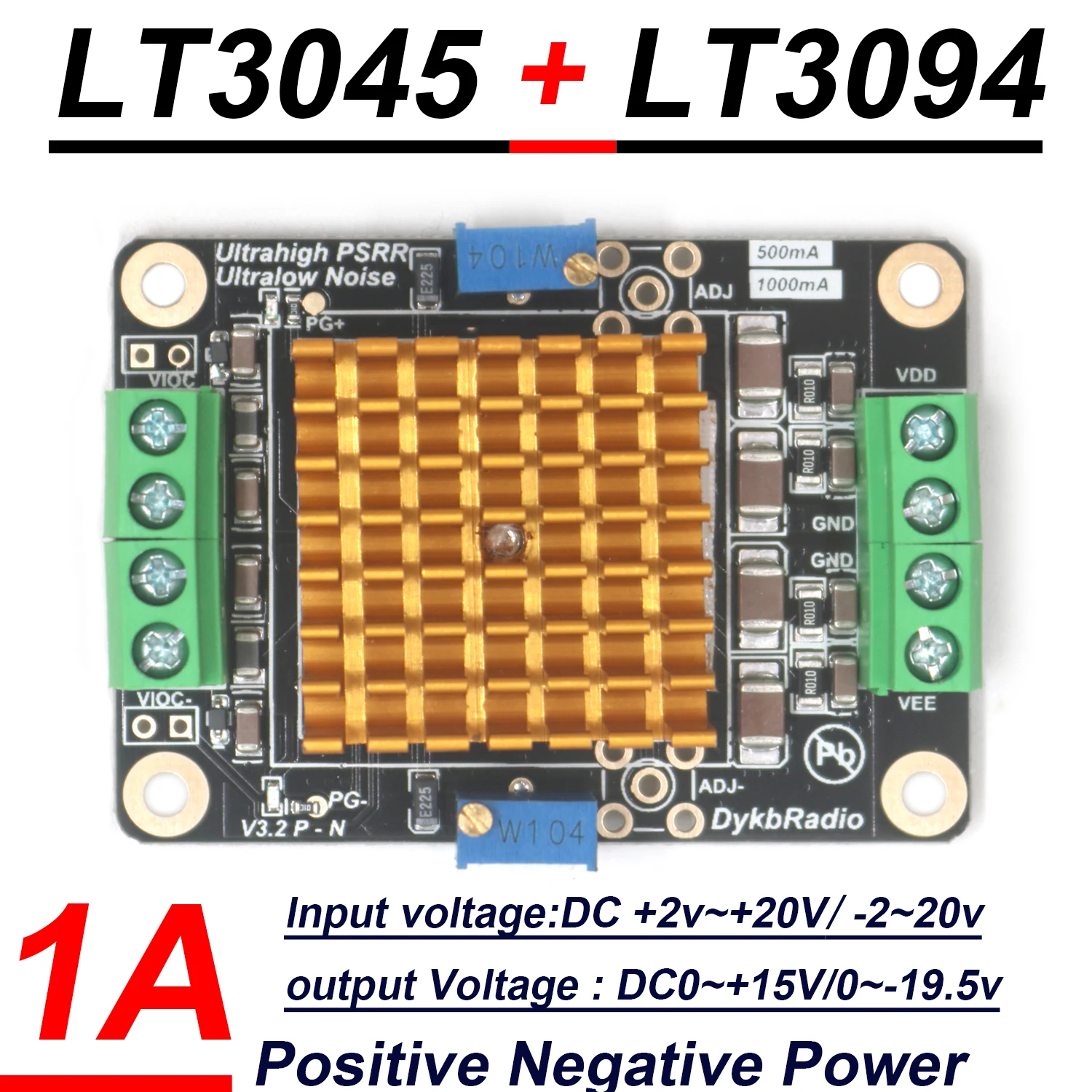 LT3045 + LT3094 Power Positive Negative Voltage DC-DC Low Noise RF Linear Regulator Power 3V 5V 12V 15V F/ Audio Radio Amplifier