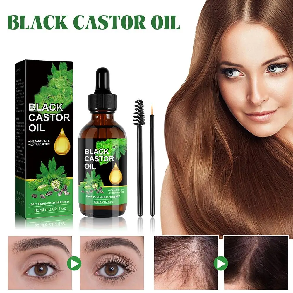 60ml Black Castor Oil Nourishes Skin Massage Essential Aging Prevents Growth Products Oil Hair Eyebrows Care Skin E6F3