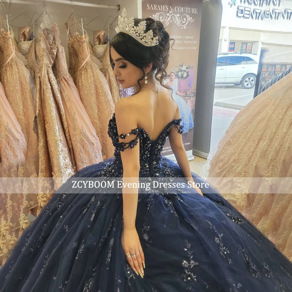 Personalizado 2024 lujo azul marino princesa vestido De baile vestido para quinceañeras apliques cuentas fiesta De cumpleaños dulce 15 Vestidos De 15 Años