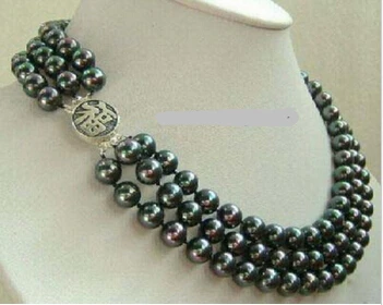 

7-8mm 3 Rows Real Black Pearl A Fortune Clasp Necklace