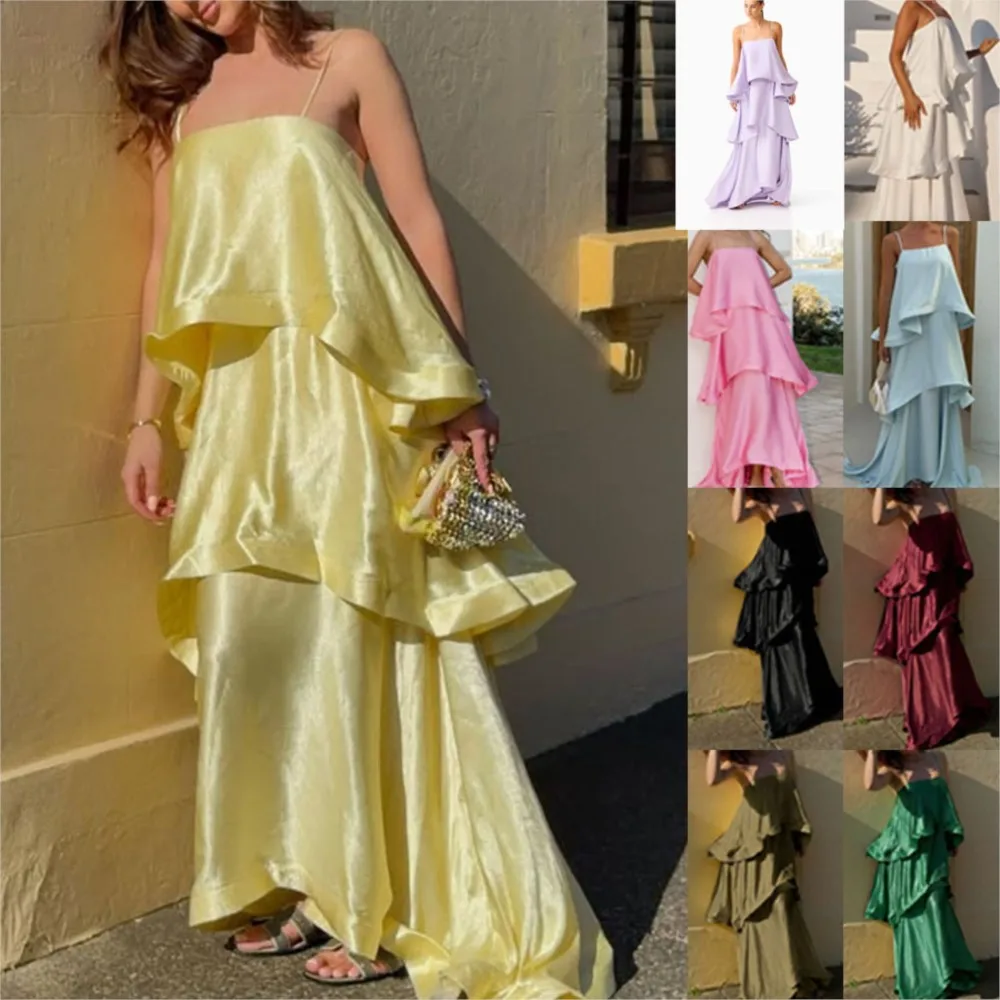 

Evening Dress Party Dresses For Woman Vestidos Spaghetti Strap Temperament Elegant Simple Style Classical Solid Color Sleeveless