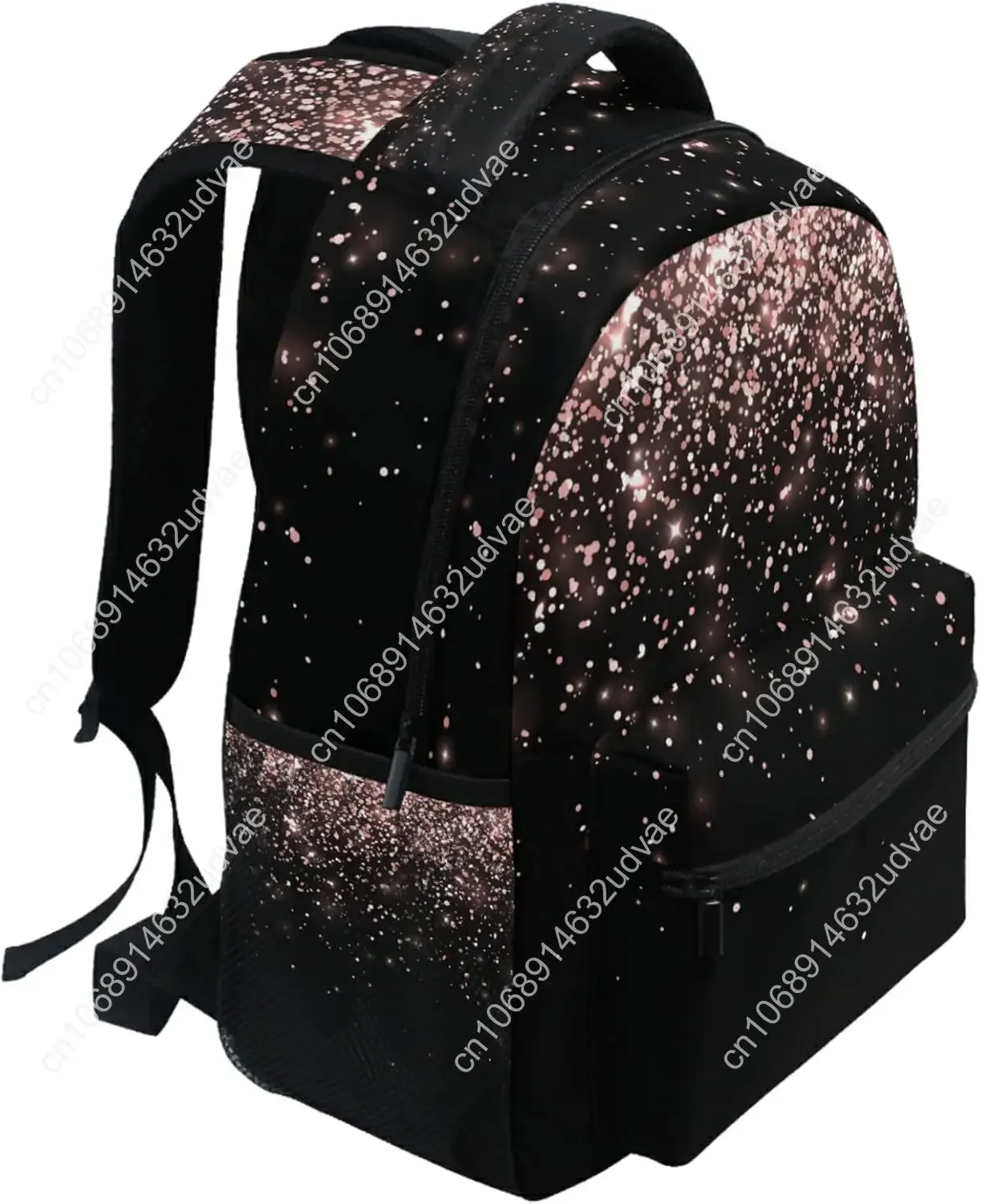Pfrewn Rose Gold Black Glitter Backpacks for Girls Teens Women School Bookbags Backpack for Kids Students