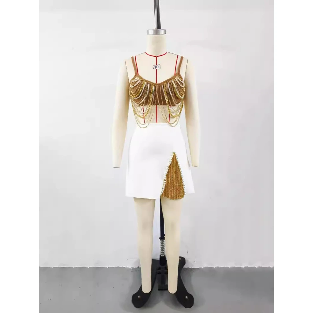 

Модный комплект из двух предметов с цепочками для девушек, весна-лето 2024, уникальный этнический стиль, женская одежда