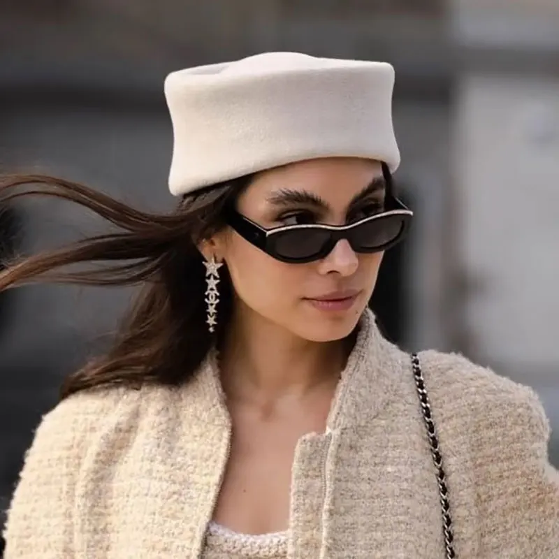 

Retro Pillbox Hats 100% Wool Designer Fedoras Hat Women Wedding Party Cocktail Blocked Millinery Fascinator High Quality Berets