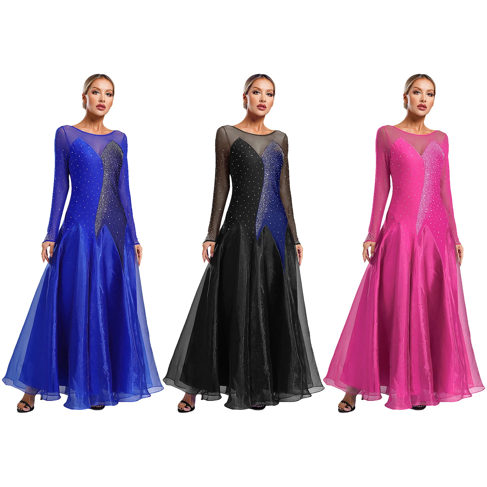 Vestido largo lírico para mujer, ropa de baile moderna para vals, Tango, actuación, vestidos de baile de salón, Ropa de baile con diamantes de imitación brillantes