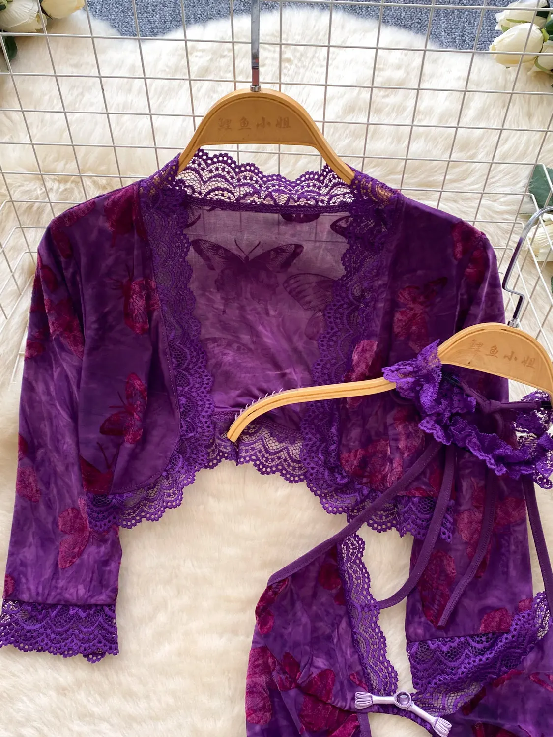 Women Purple Mini Dress Sets G-String Thong Nightdress 2 Piece Sets Vintage Hollow Lace Dress Pajamas Outfit 2000s Outfits 2026